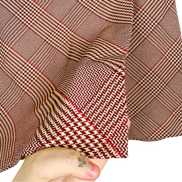H&M Y2K Burgundy Glen Plaid Faux Wrap Belted Casual Retro Pencil Mini Skirt 10 - Picture 5 of 9